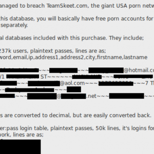 黑客出售TeamSkeet等色情网站数据库中的用户数据